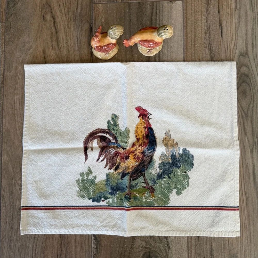 NWOT Williams Sonoma Rooster Dish Towel & Salt & Pepper Shakers